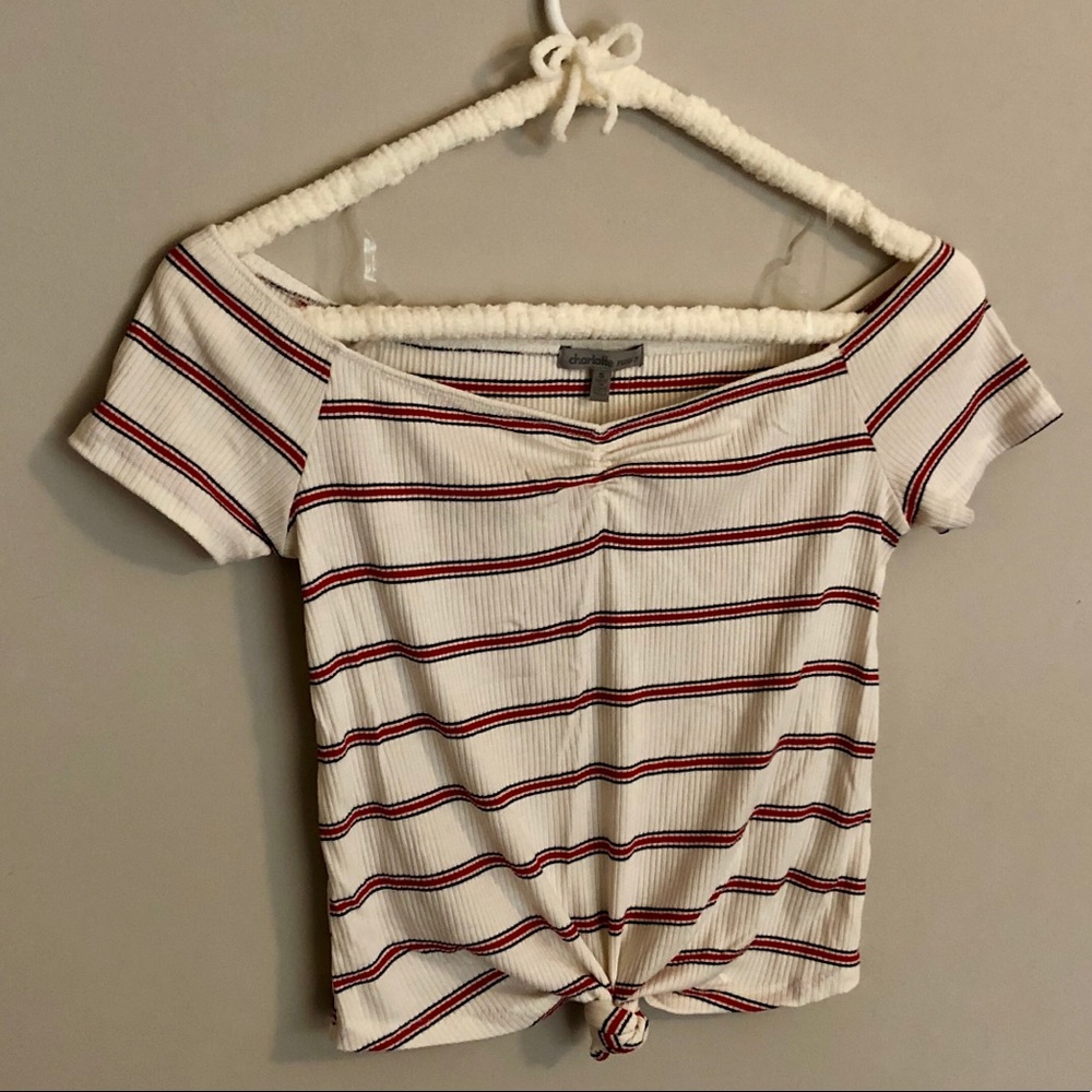 Charlotte Russe off the shoulder, tie-front crop